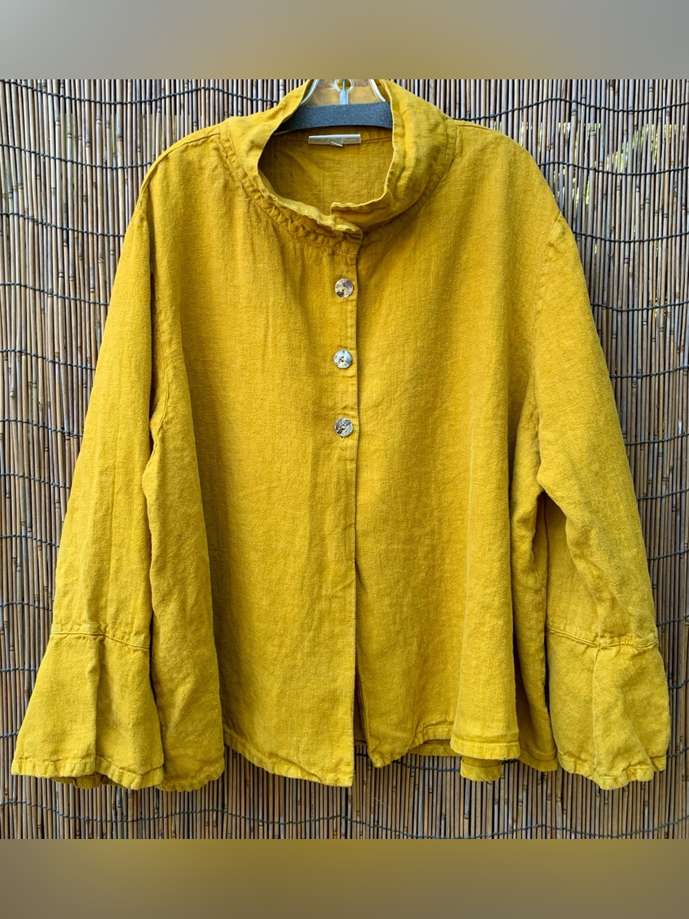 bryn Walker 100% Linen Button-Front Jacket goldenrod size 2X
